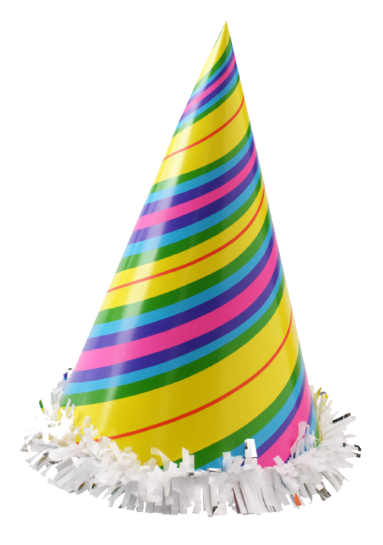 a party hat with colorful stripes and fringes