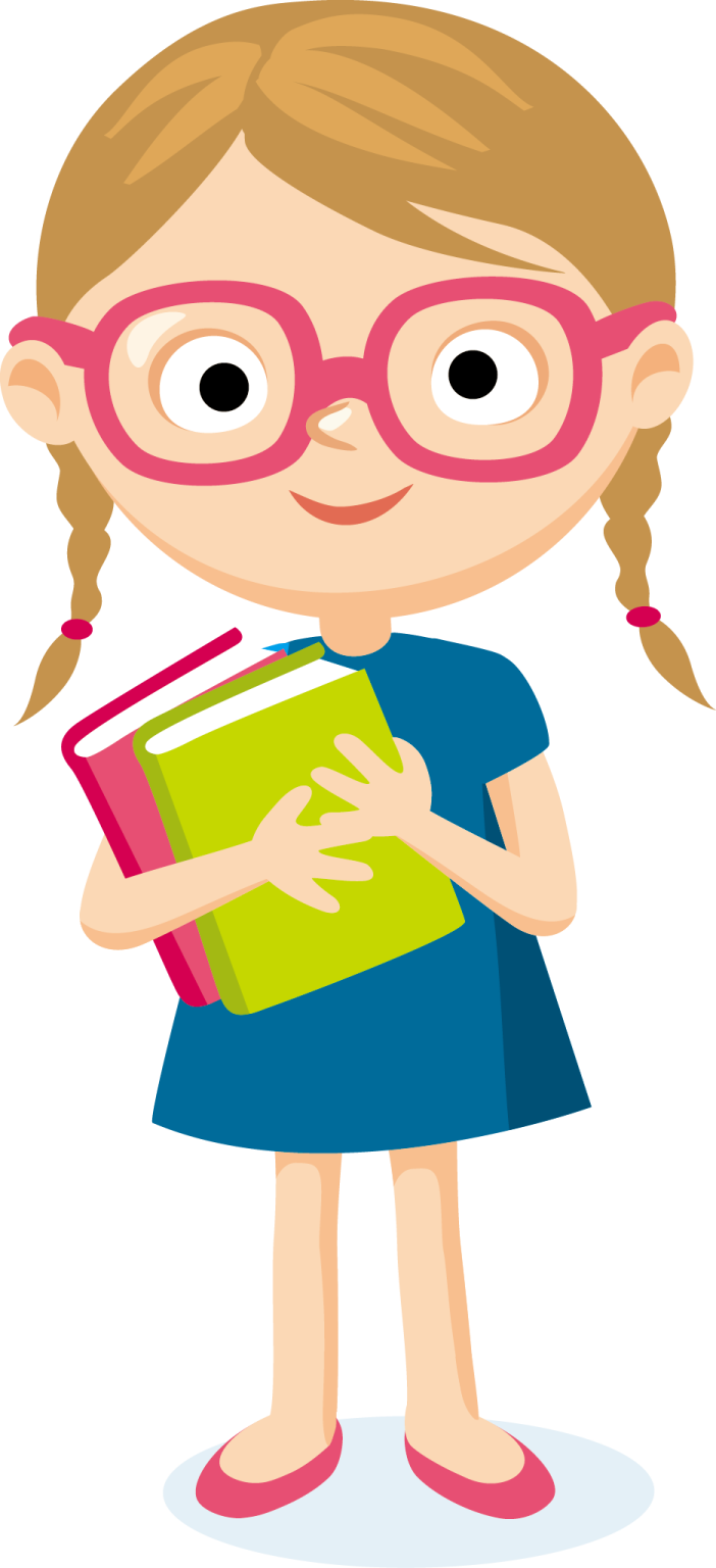 a girl with glasses holding a book