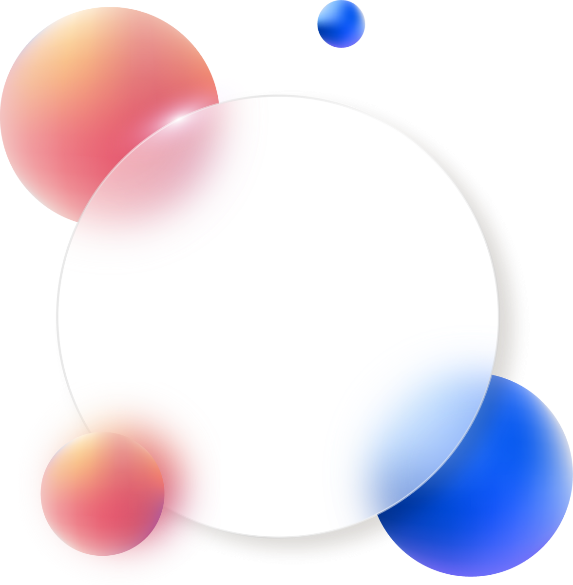 a white circle with blue and red spheres on it
