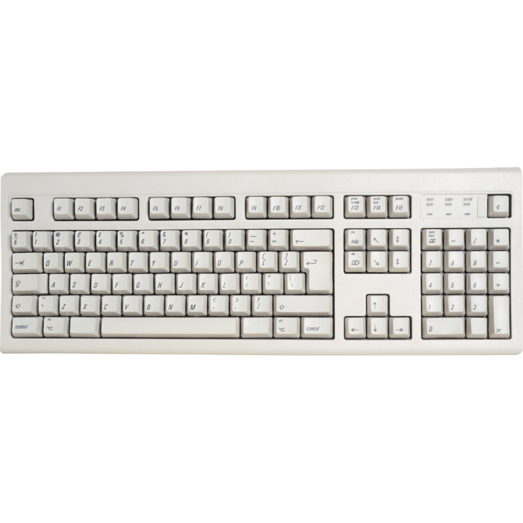 a computer keyboard on a white surface