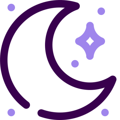 a purple crescent with dots on it
