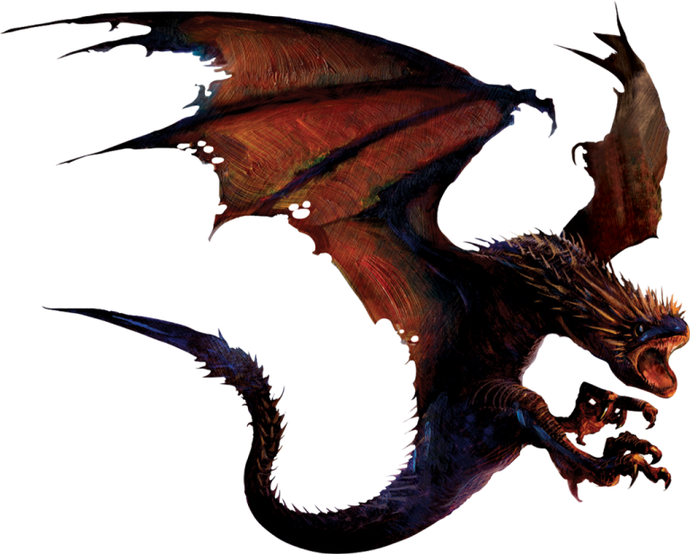 a red and black dragon flying through the air