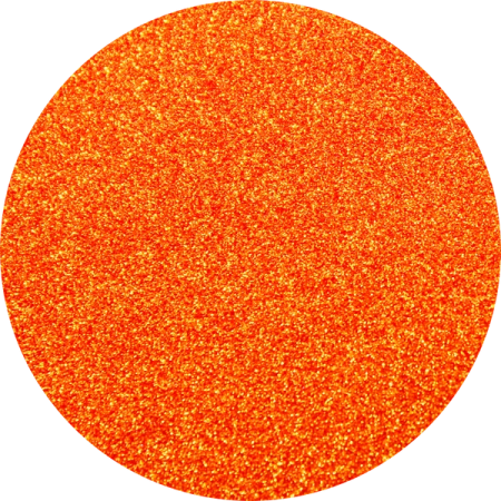 a round orange glitter with a white background