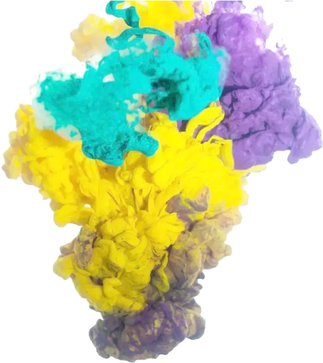 a bunch of colored inks on a white background