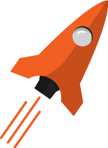 an orange rocket with a white background