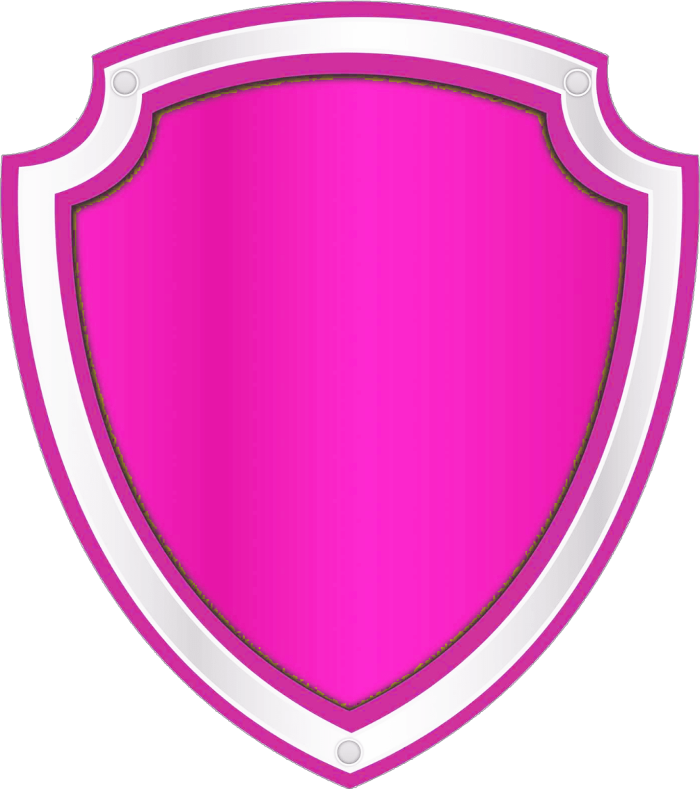 a pink shield with a white border