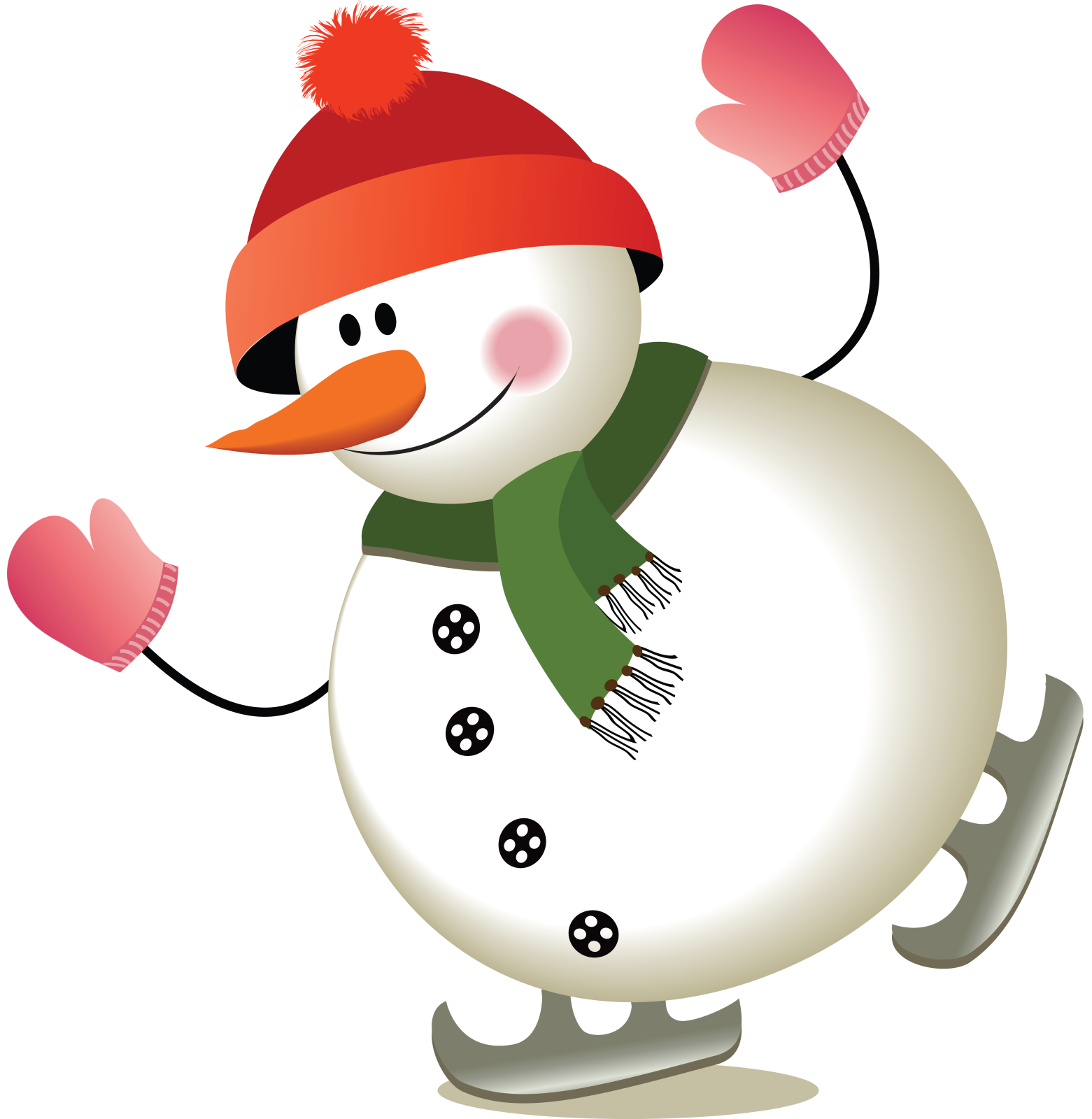 a snowman wearing a red hat and green scarf