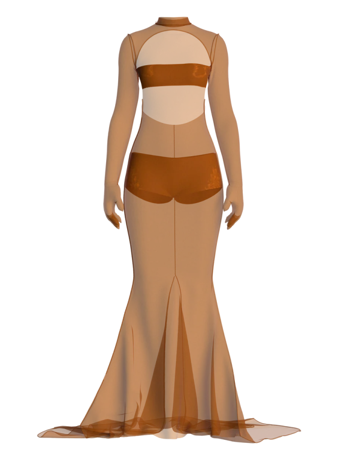 an illustration of a woman in a brown dress