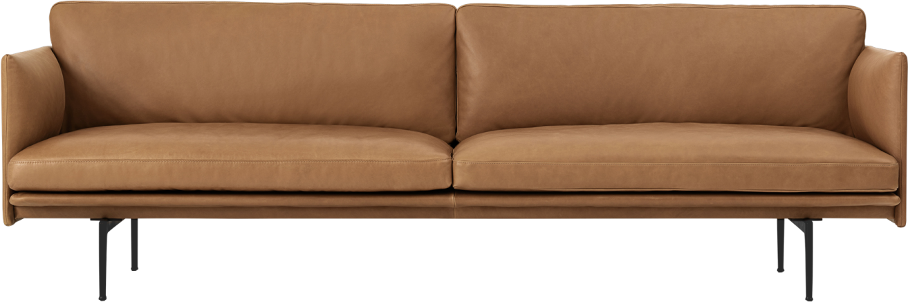 a tan leather sofa with black legs