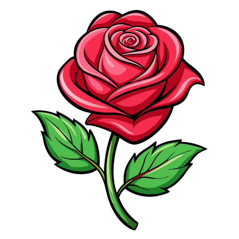 a red rose flower with green leaves