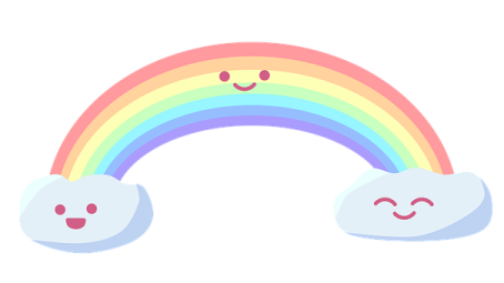 a rainbow with two clouds and a smiley face