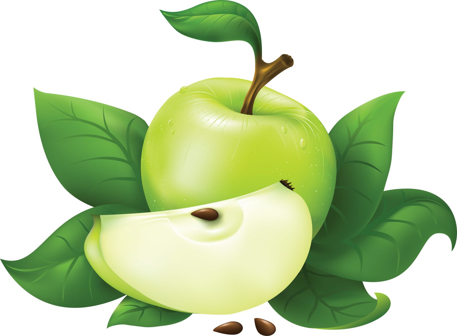 a green apple with leaves on it