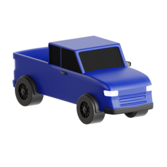 a blue toy truck on a white background
