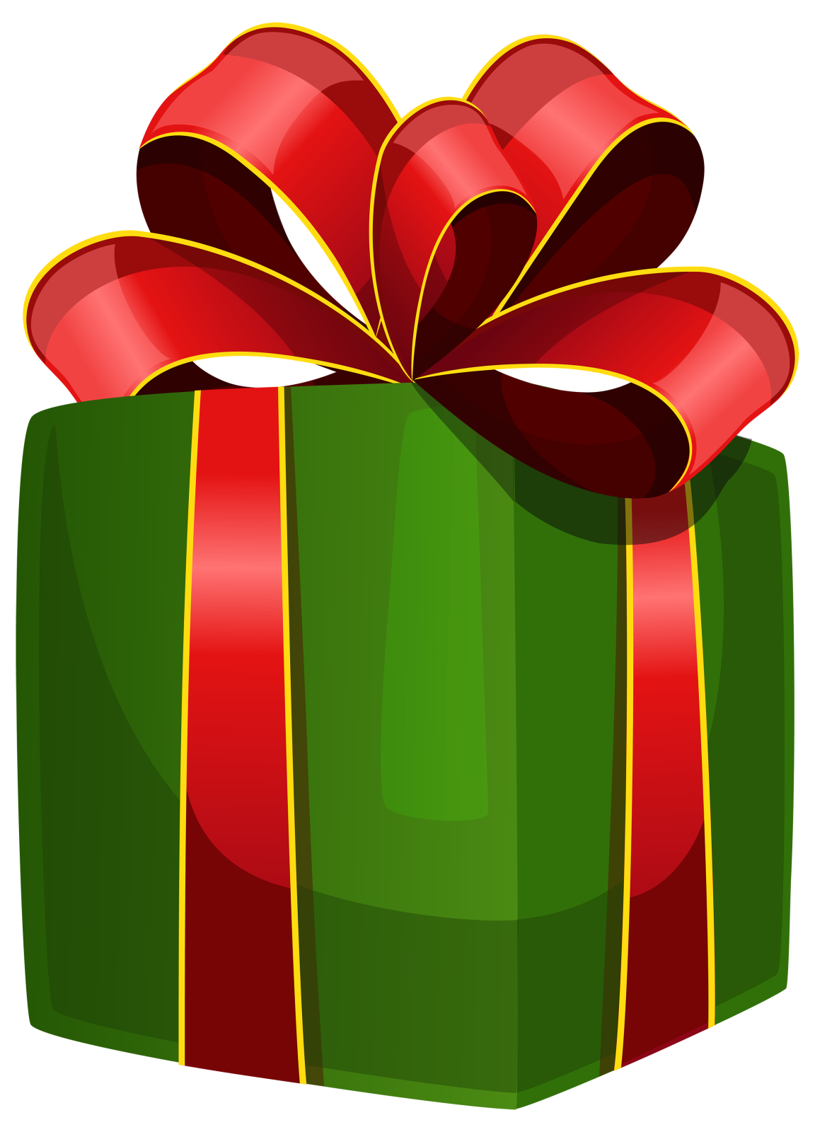 a green gift box with a red bow