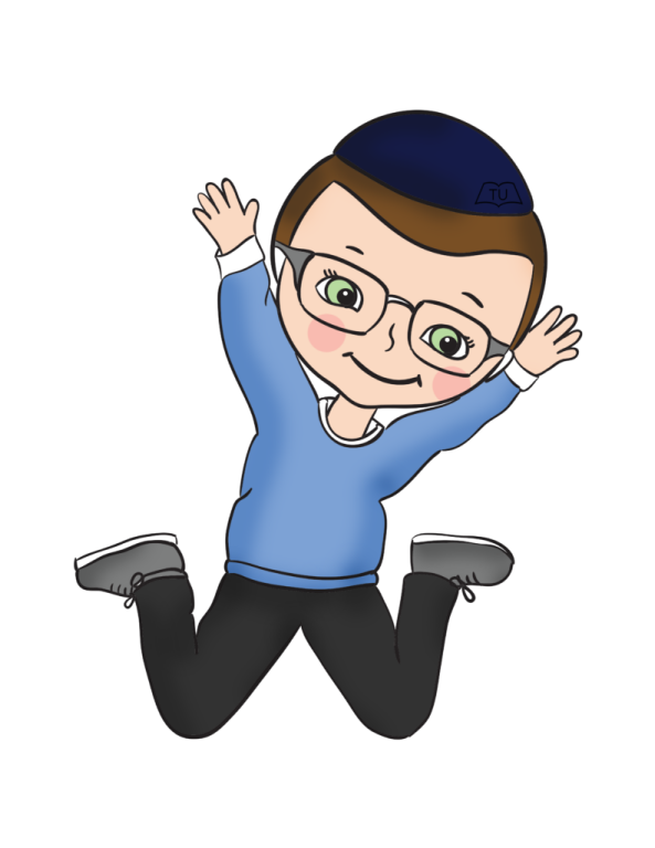 a boy in blue shirt and black pants jumping