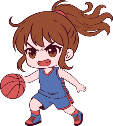 a girl in a blue uniform with a basketball ball