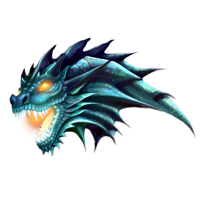 an illustration of a blue dragon with orange eyes