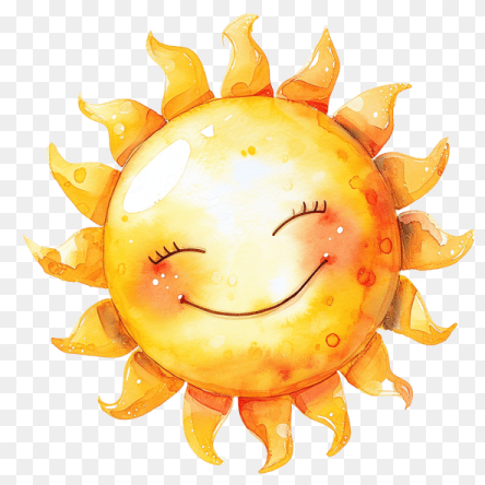 a smiling sun with its eyes closed on a transparent background