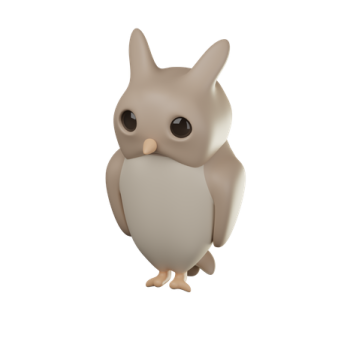 a brown and white owl with big eyes