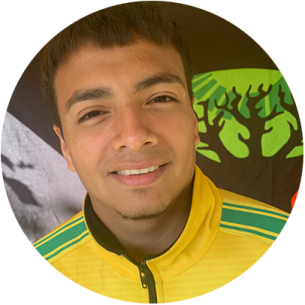 a man in a yellow and green jacket