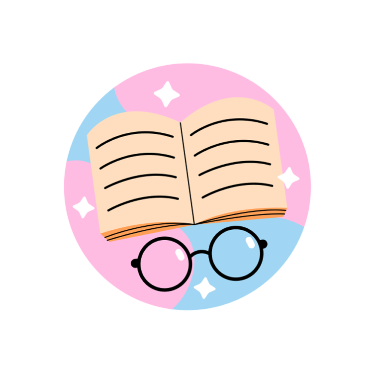 an open book with glasses on top of it