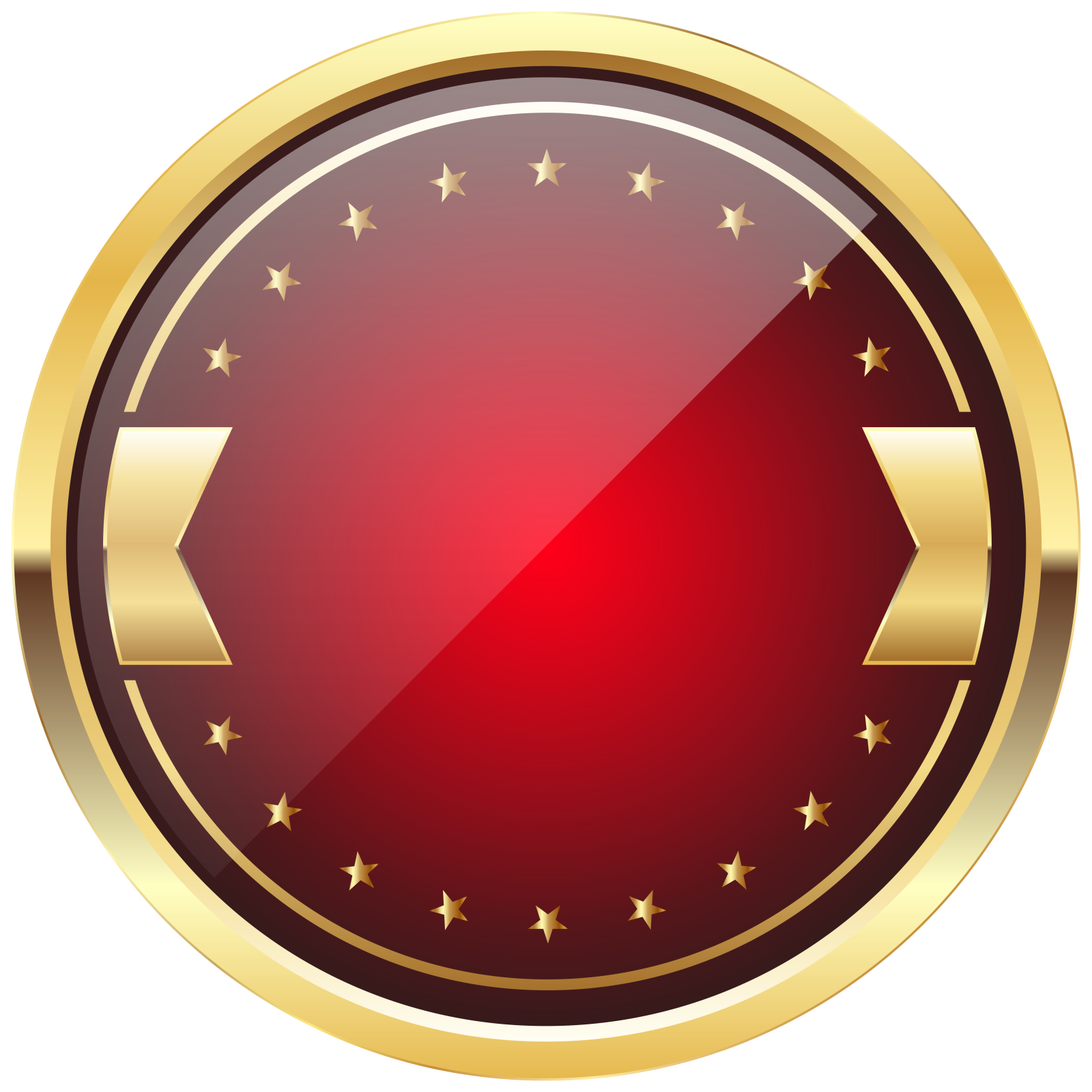 a red button with gold stars on it