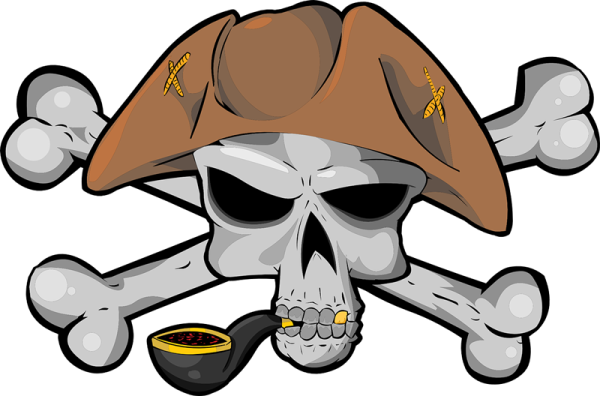 a pirate skull with a hat and a pipe