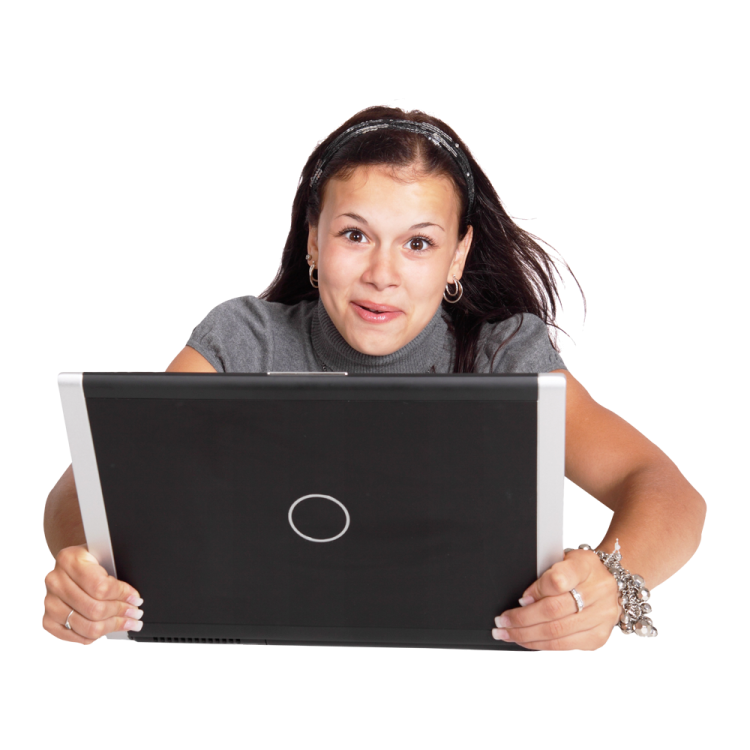 a girl holding a laptop