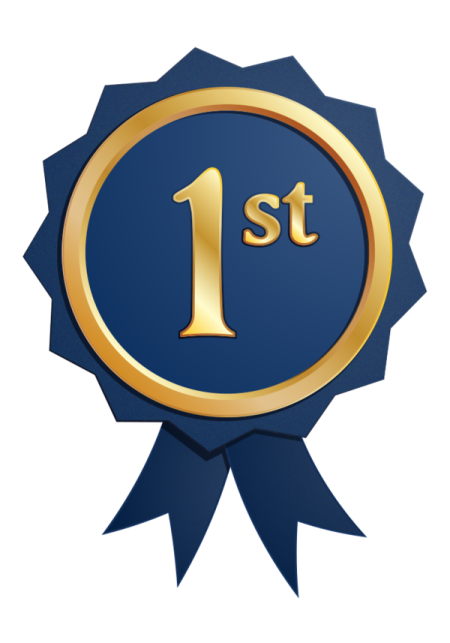 a blue and gold seal with the number 1 on it