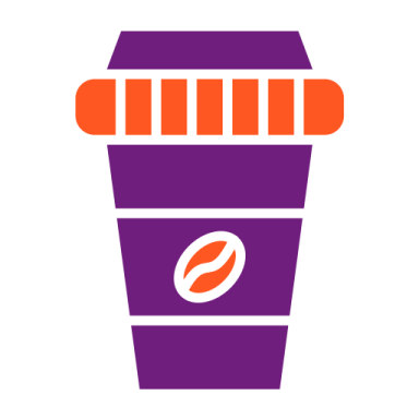 a purple and orange coffee cup