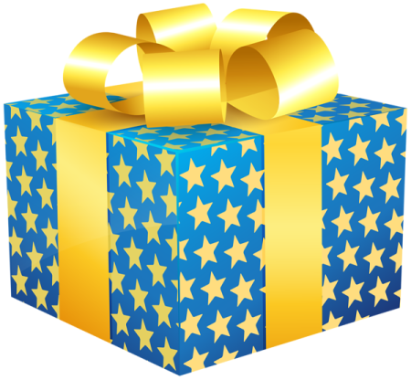a blue and yellow gift box with stars on it
