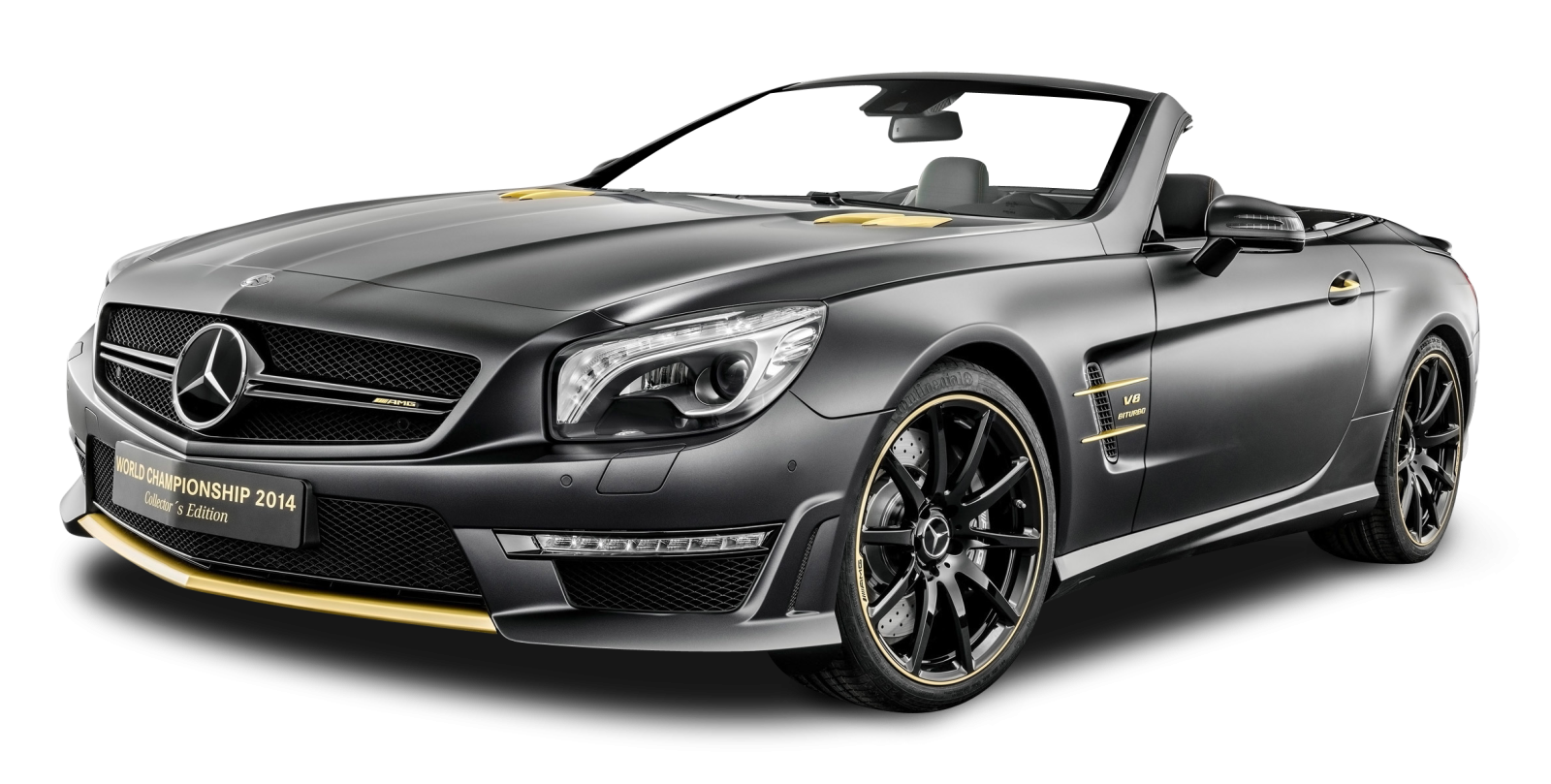 a black mercedes slr with gold accents