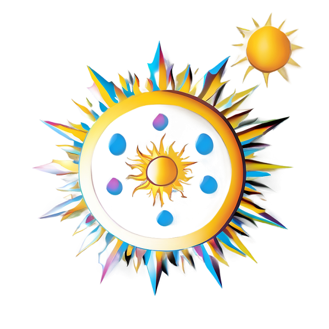 a sun with many colorful shapes around it