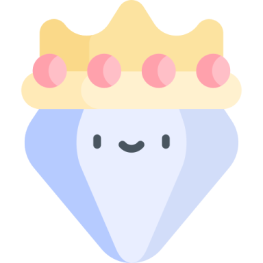 a blue diamond with a crown on top