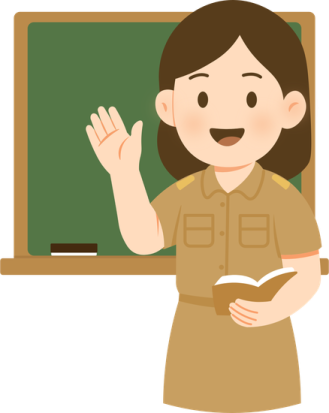 a woman teacher in front of a blackboard