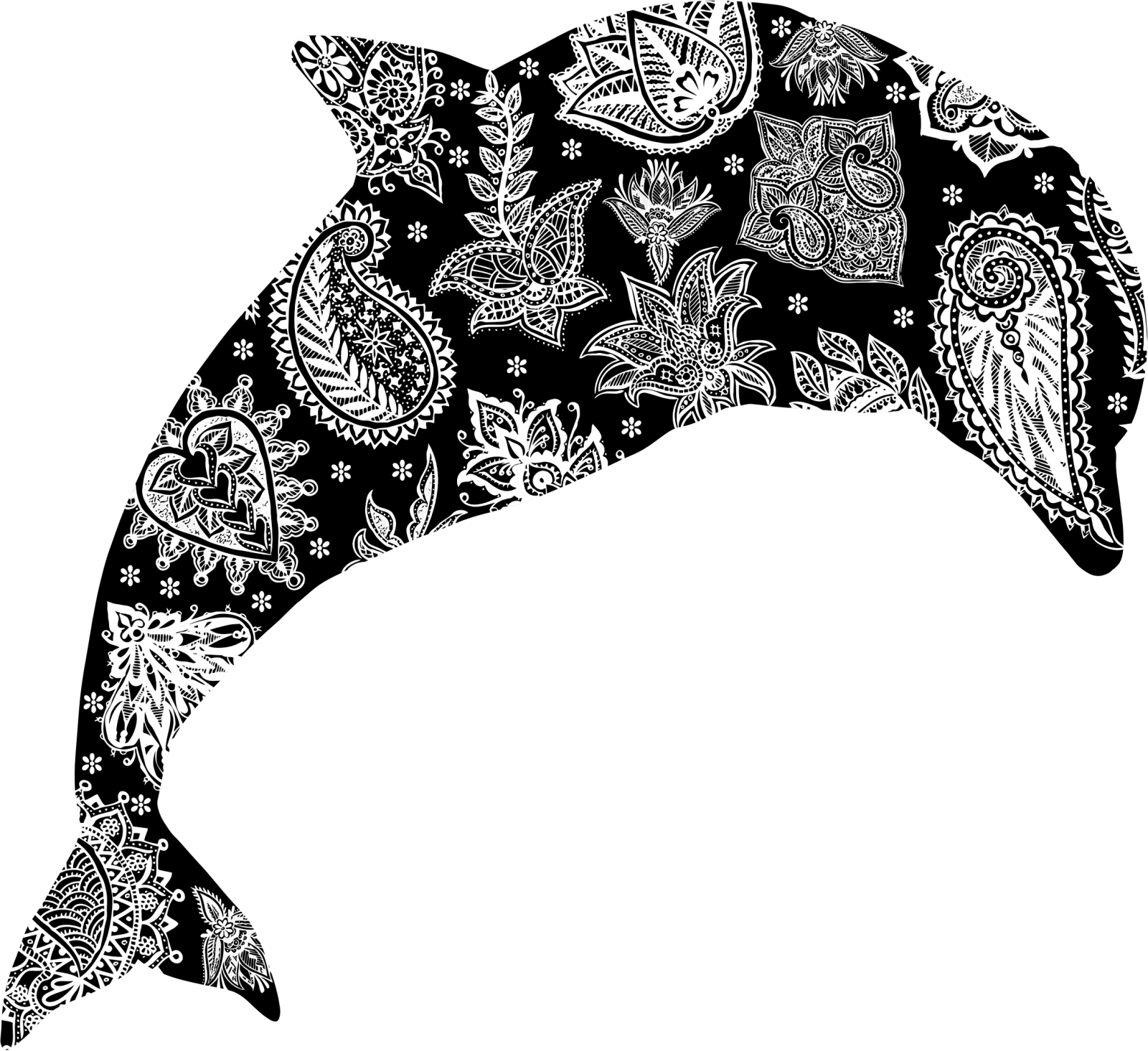 a black and white drawing of a dolphin