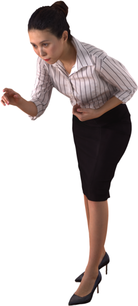 a woman in a striped shirt and black skirt