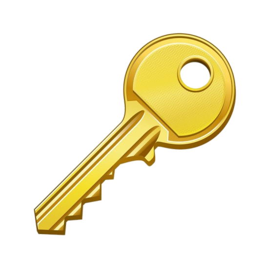 a golden key on a white background