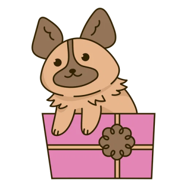 a cartoon dog sitting in a pink box