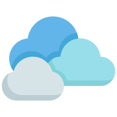 three blue and white clouds on a white background