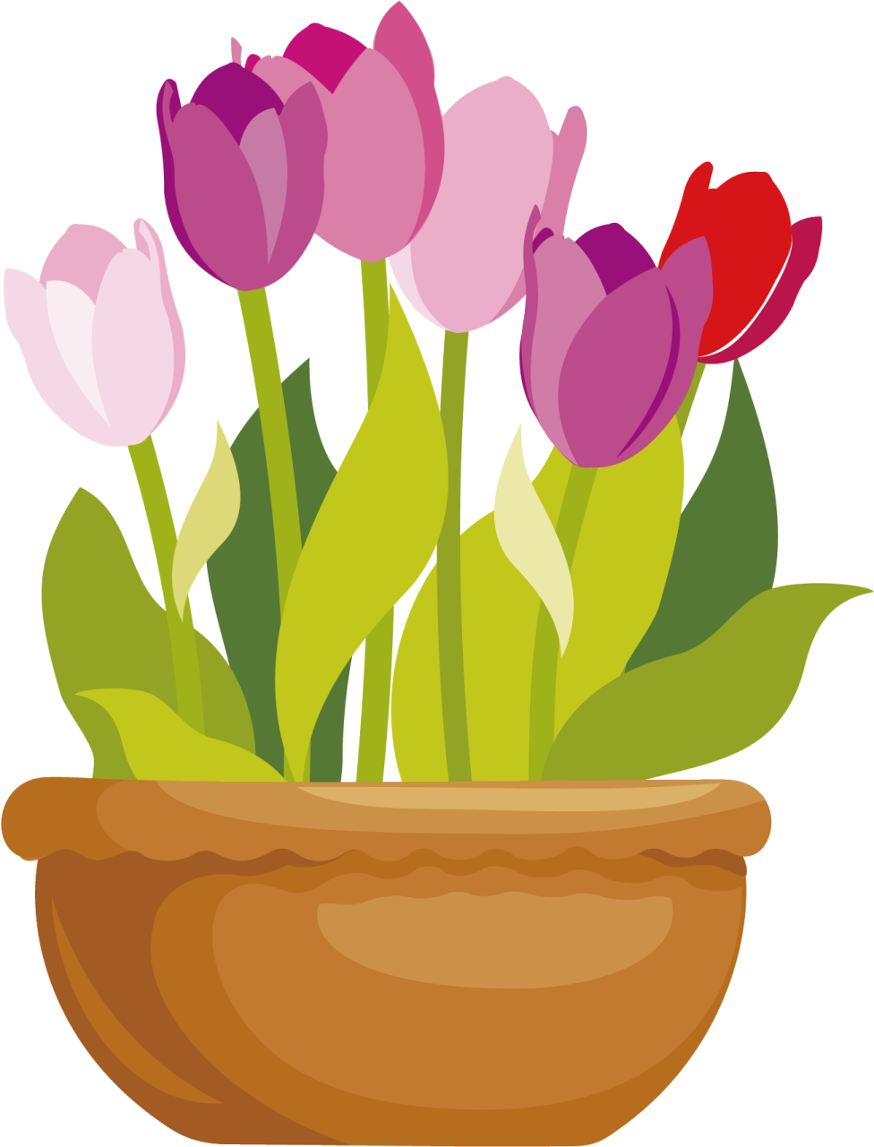 a pot filled with pink and purple flowers