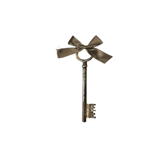 a metal key with a bow on it