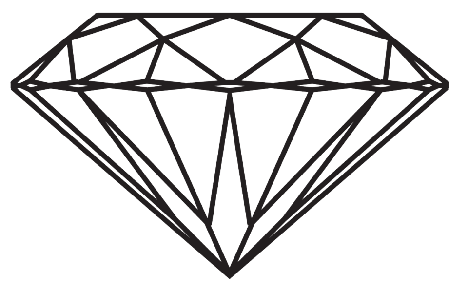 a black and white drawing of a diamond
