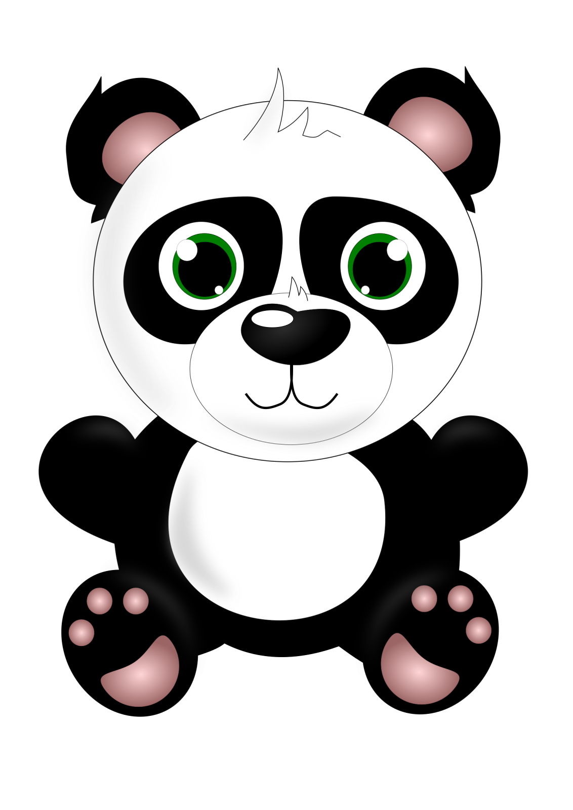 a cartoon panda bear with green eyes