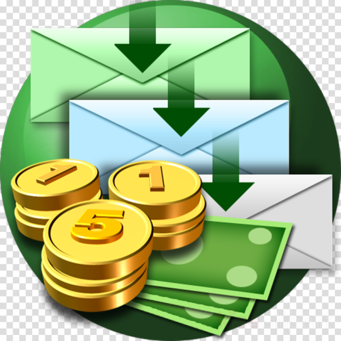 a green envelope with coins and an envelope
