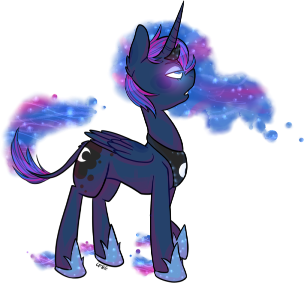 a drawing of a pony with purple hair and blue eyes