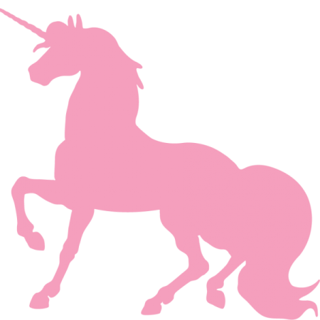a pink unicorn silhouetted on a white background