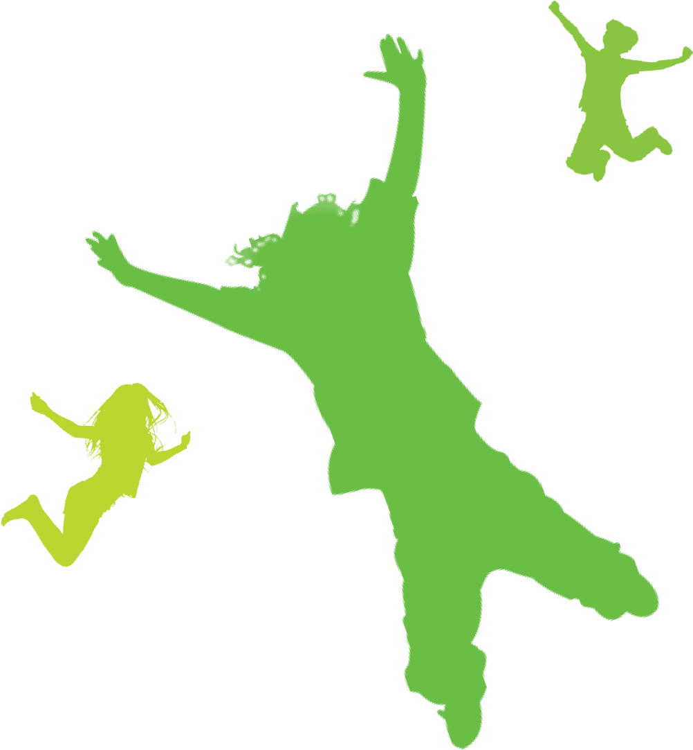 a silhouette of two people jumping in the air
