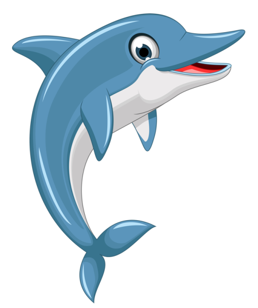a cartoon dolphin with its mouth open