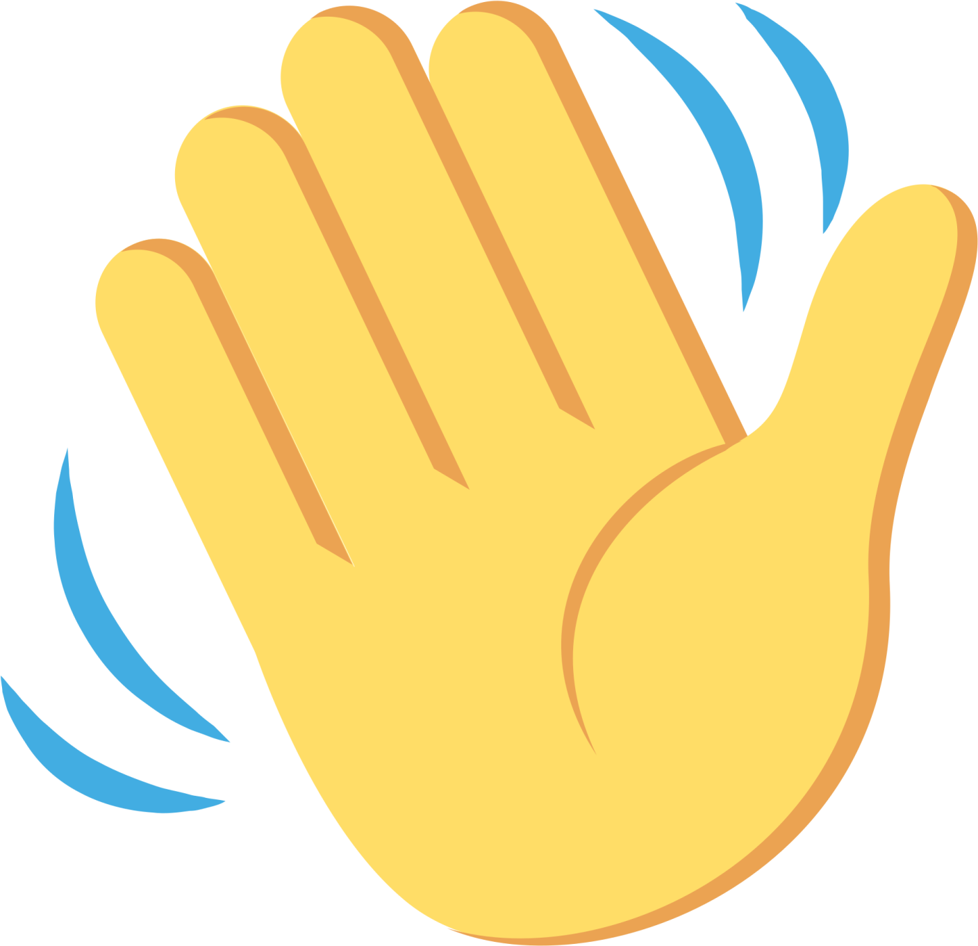 a yellow hand with blue waves on it